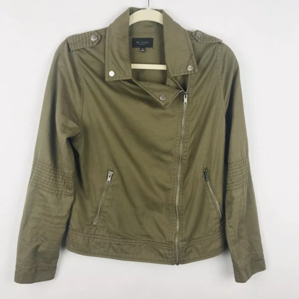 BE COOL Los Angeles Khaki Green Moto Jacket